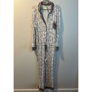 Women’s Honeydew brown leopard print onesie pajamas size large L
